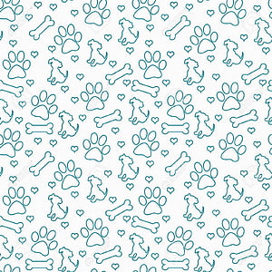 Teal and White Dog Paw Print, Bone, and Heart Seamless Tile Pattern HD phone wallpaper
