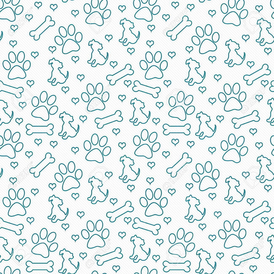Teal and White Dog Paw Print, Bone, and Heart Seamless Tile Pattern HD phone wallpaper