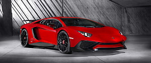 Red Lamborghini Aventador SVJ Superleggera in Concrete Garage HD wallpaper