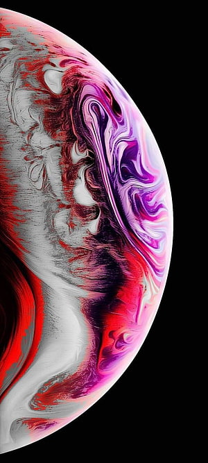Vibrant Swirling Abstract Sphere with Red and Purple Fluid Patterns on Black Background HD phone wallpaper