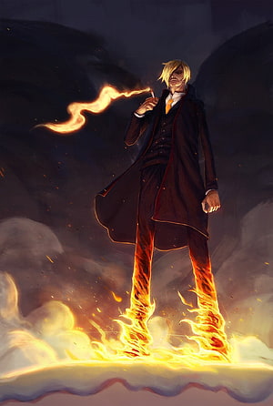Sanji Diable Jambe Form One Piece Anime Character Standing in Flames HD phone wallpaper