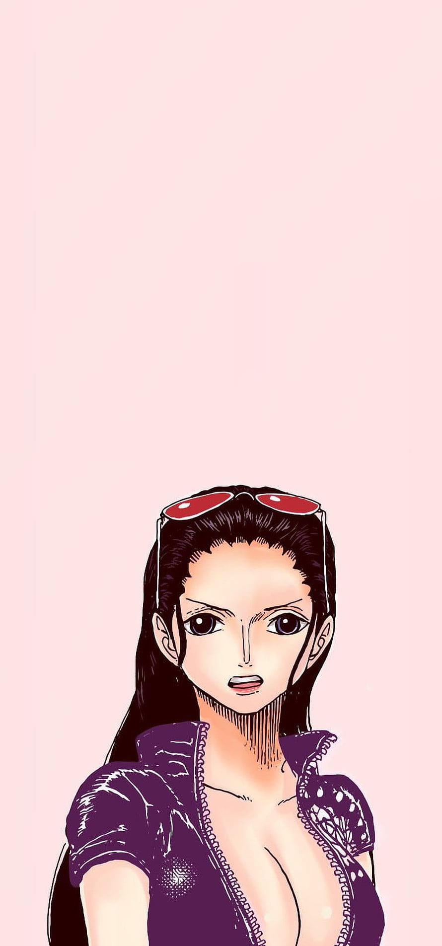 Nami from One Piece wearing a purple jacket and red sunglasses on a pink background HD phone wallpaper