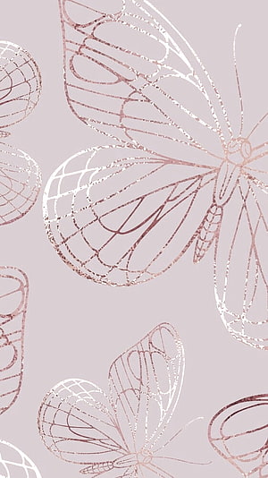Rose Gold Butterfly Line Art Pattern on Soft Blush Background HD phone wallpaper
