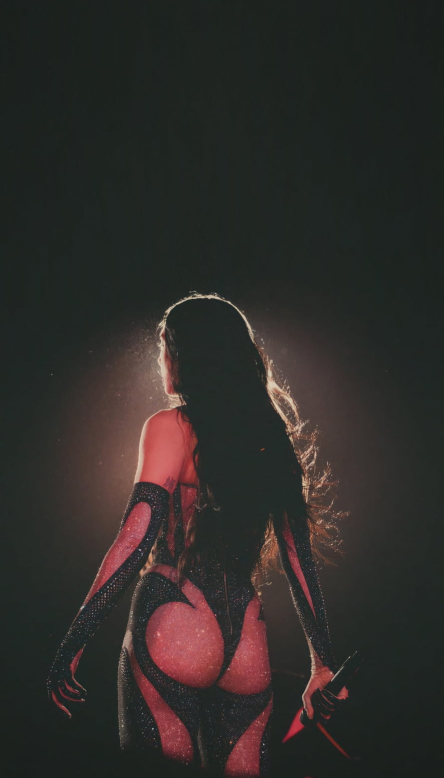 Dua Lipa Backlit Stage Performance in Sparkling Black Mesh Outfit HD phone wallpaper