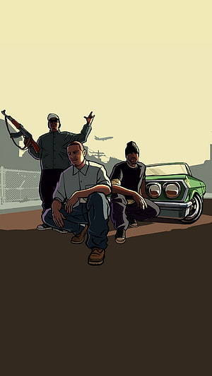 GTA San Andreas CJ and Grove Street Families Illustration HD phone wallpaper