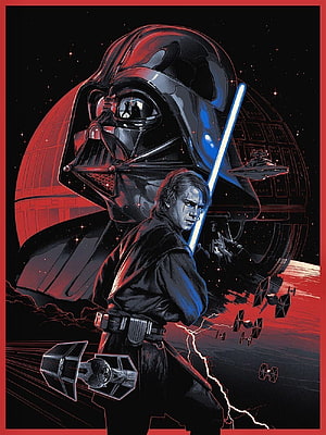 Darth Vader and Luke Skywalker Star Wars Poster Art with Death Star and TIE Fighters HD phone wallpaper