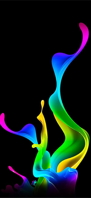 Vibrant Rainbow Liquid Splash Abstract Art on Black Background HD phone wallpaper