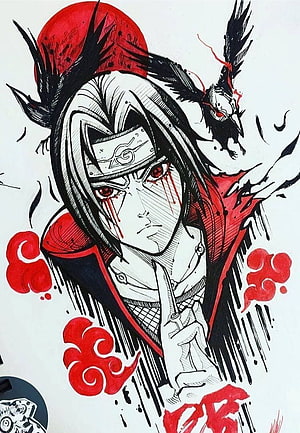 Itachi Uchiha Akatsuki Anime Artwork With Sharingan And Crow HD phone wallpaper