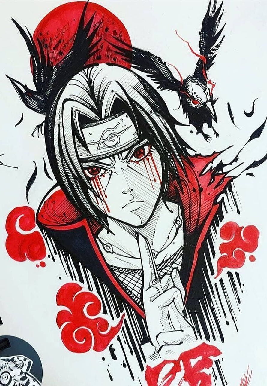 Itachi Uchiha Akatsuki Anime Artwork With Sharingan And Crow HD phone wallpaper