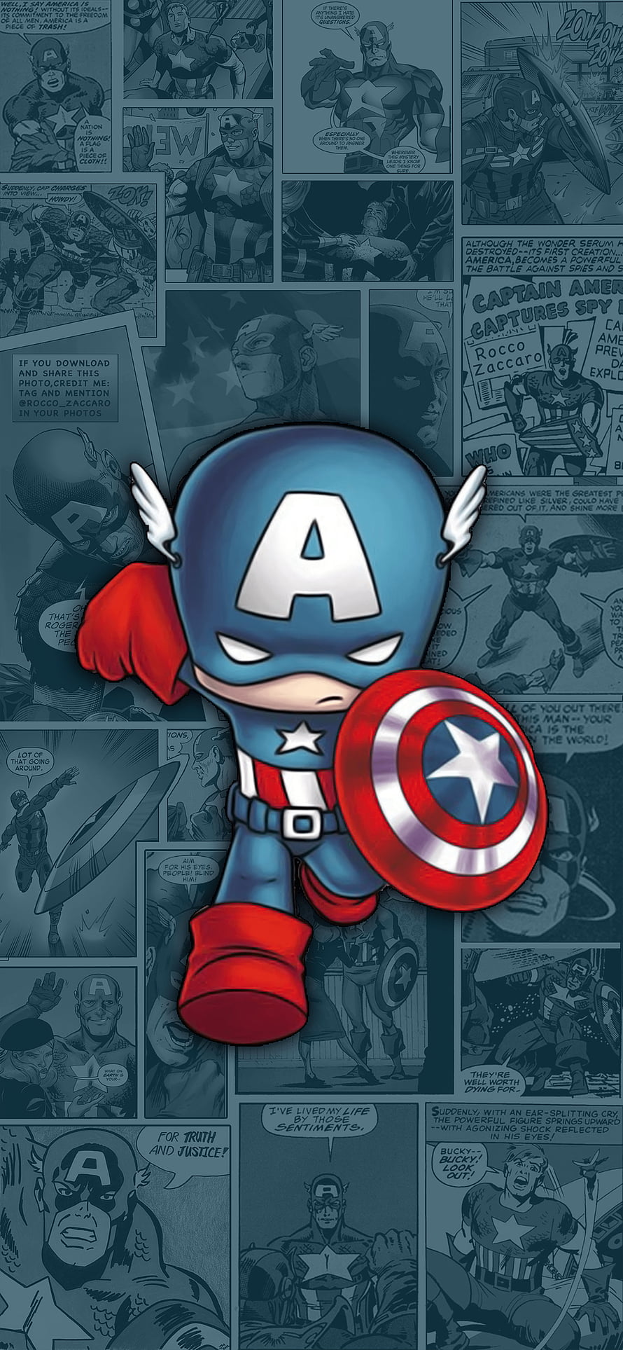 Cute Chibi Captain America Holding Shield Over Comic Panel Background HD phone wallpaper