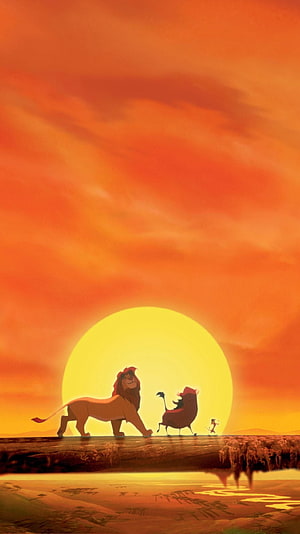 The Lion King Animated Scene With Simba And Mufasa Silhouetted Against A Golden Sunset Over The African Savanna HD phone wallpaper