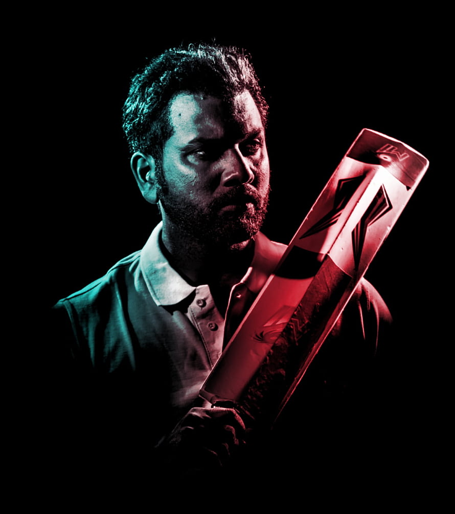 Dramatic Portrait of Cricketer Rohit Sharma Holding a Bat with Red and Blue Lighting HD phone wallpaper