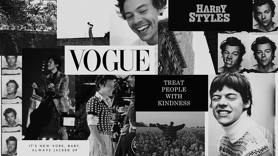 Harry Styles Black and White Vogue Magazine Collage Aesthetic HD wallpaper