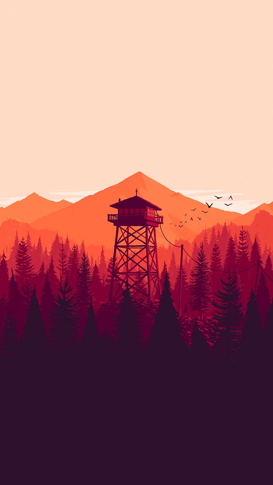Sunset Fire Lookout Tower In Pine Forest With Mountains HD phone wallpaper