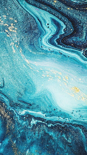 Abstract Blue and Gold Fluid Art with Swirling Marble Patterns and Glitter Accents HD phone wallpaper