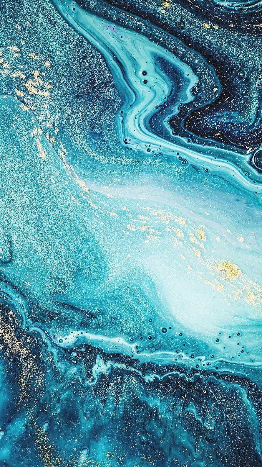Abstract Blue and Gold Fluid Art with Swirling Marble Patterns and Glitter Accents HD phone wallpaper