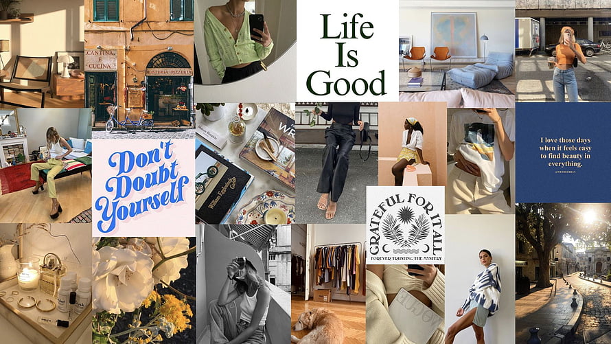 Aesthetic Lifestyle Mood Board With Fashion, Interior Design, And Inspirational Quotes HD wallpaper