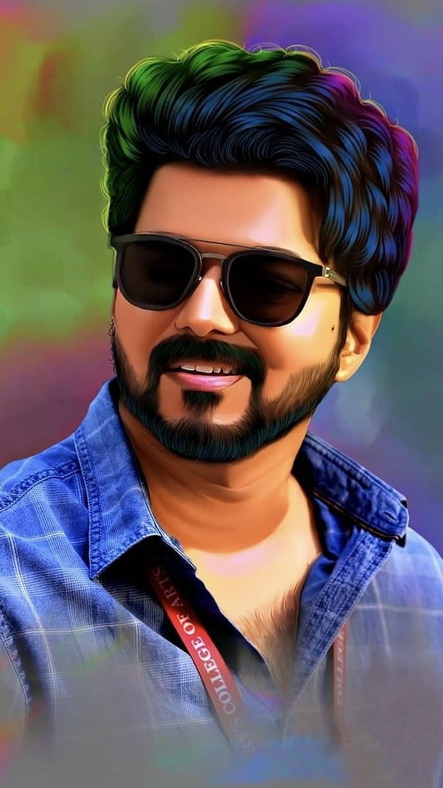 Vibrant Digital Portrait of a Smiling Man with Sunglasses and Colorful Hair, Vijay , Beautiful, Painting HD phone wallpaper