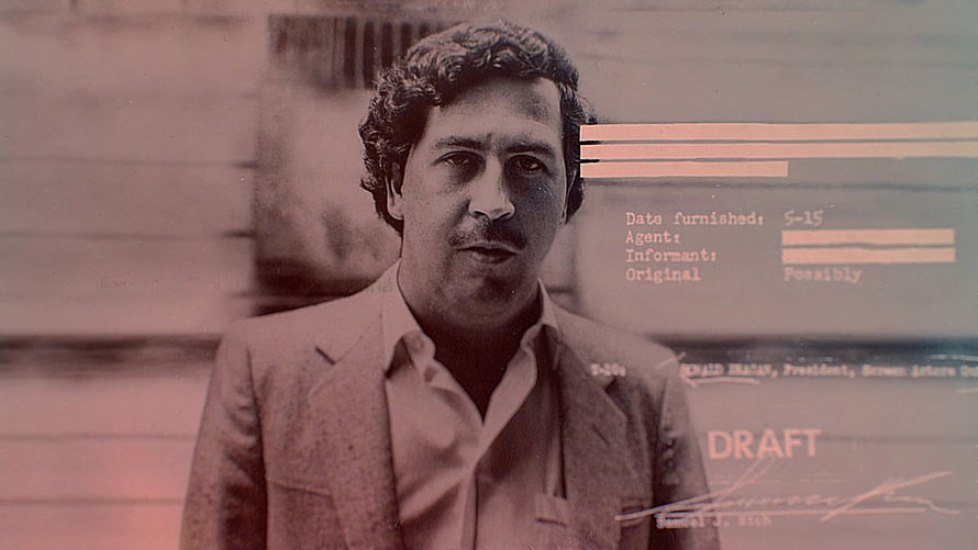 Pablo Escobar Vintage Mugshot Portrait with Classified Document Overlay HD wallpaper