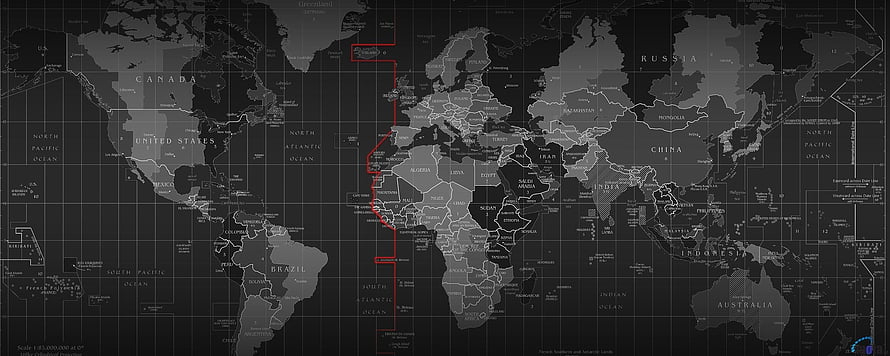 Dark World Map With Red Route Line Across Atlantic Ocean HD wallpaper