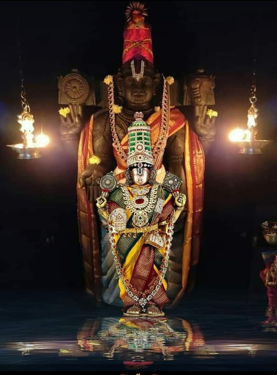 Ornate Hindu Deity Statue with Traditional Jewelry and Temple Lamps HD phone wallpaper