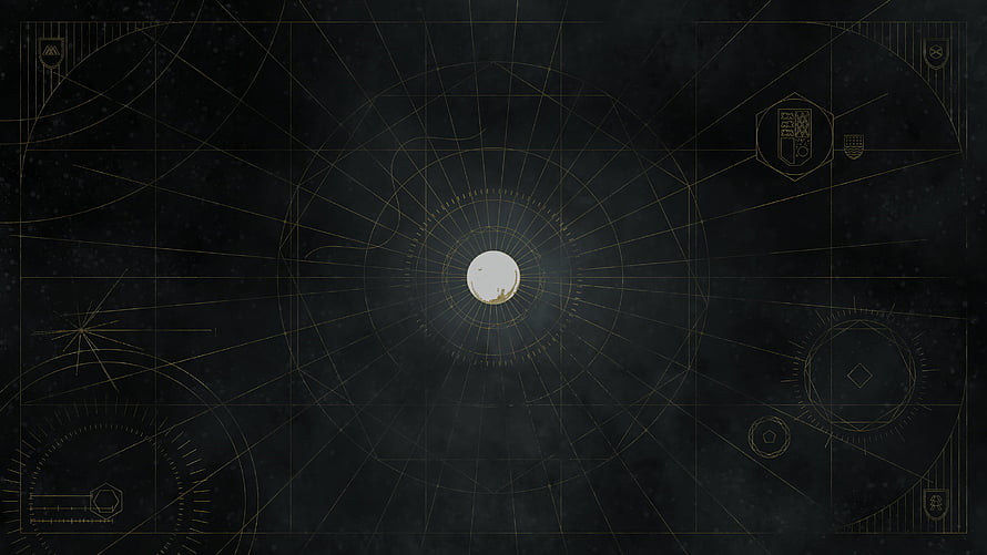 Destiny 2 Traveler Celestial Blueprint with Golden Geometric Lines on Dark Background HD wallpaper