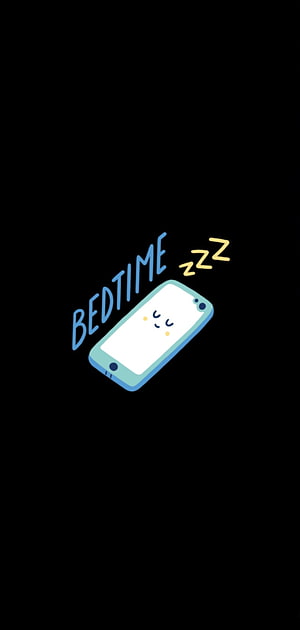Cute Sleeping Smartphone Illustration with Bedtime Text on Black Background HD phone wallpaper