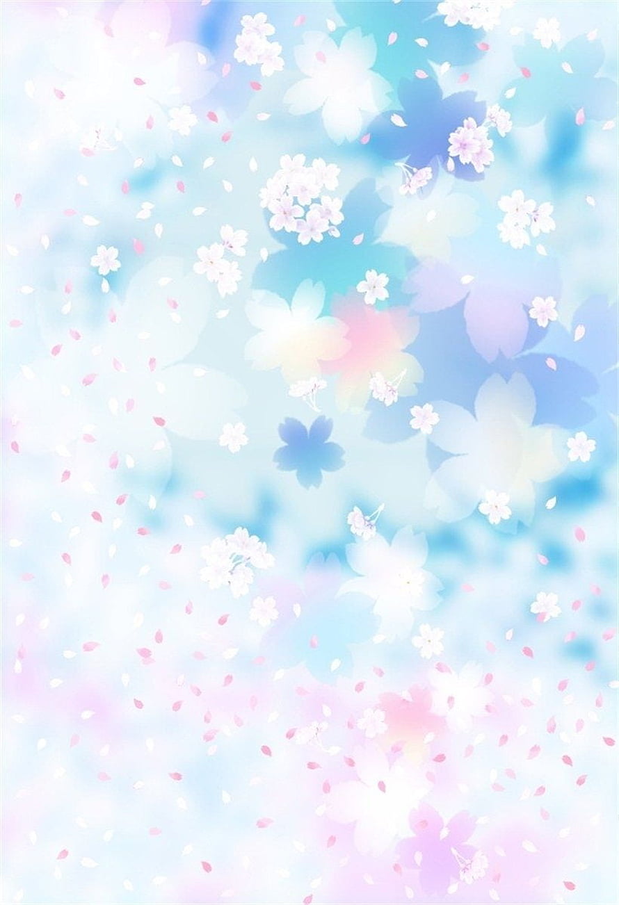 Dreamy Pastel Cherry Blossom Petals on Soft Blue and Pink Gradient Background HD phone wallpaper