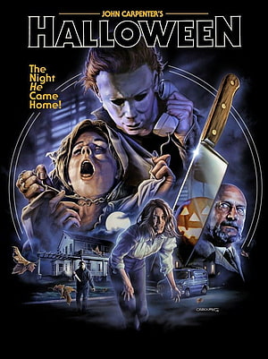 Halloween 1978 Classic Horror Movie Poster Art Featuring Michael Myers and Laurie Strode HD phone wallpaper