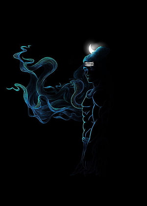 Neon Blue Line Art Illustration of a Muscular Man with a Cobra and Crescent Moon, Lord Shiva stylize artwork' Poster by Nikhil Mishra creations. Displate. Lord shiva statue, of lord shiva, Lord shiva pics, Shiva Artistic HD phone wallpaper