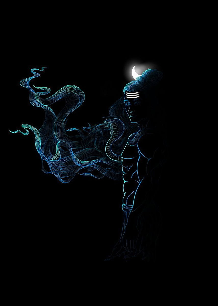 Neon Blue Line Art Illustration of a Muscular Man with a Cobra and Crescent Moon, Lord Shiva stylize artwork' Poster by Nikhil Mishra creations. Displate. Lord shiva statue, of lord shiva, Lord shiva pics, Shiva Artistic HD phone wallpaper