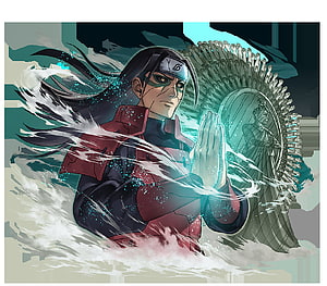 Hashirama Senju First Hokage Anime Character Artwork with Water Release and Sage Mode Aura HD wallpaper
