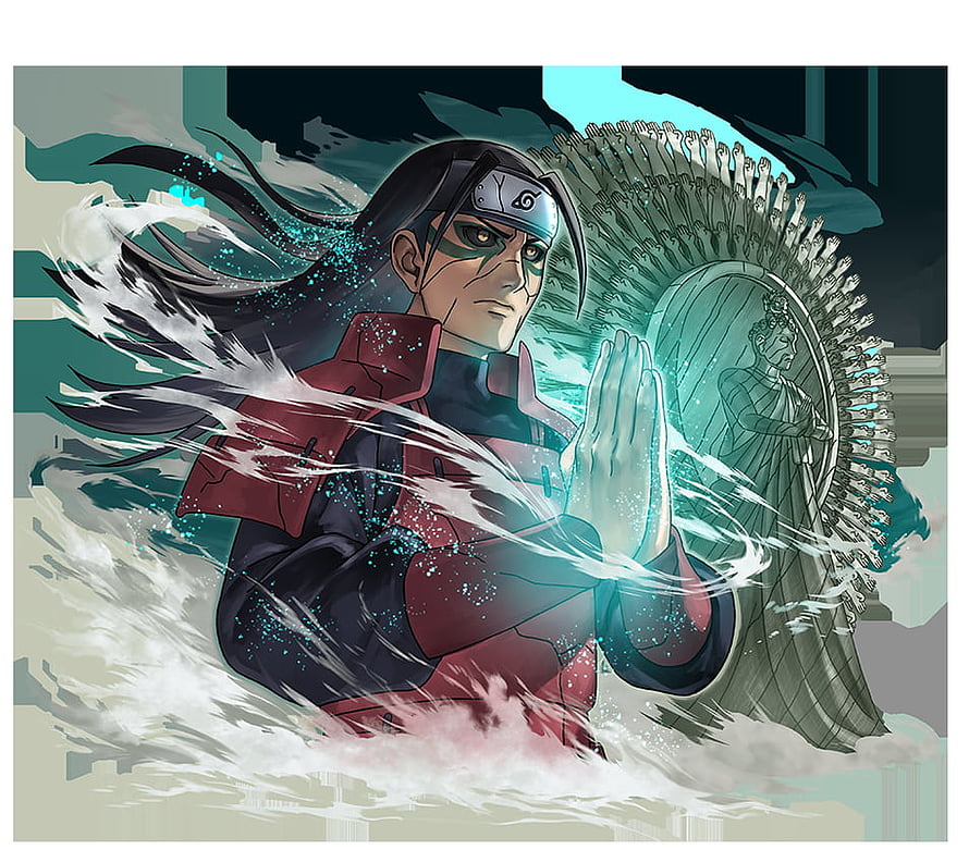 Hashirama Senju First Hokage Anime Character Artwork with Water Release and Sage Mode Aura HD wallpaper