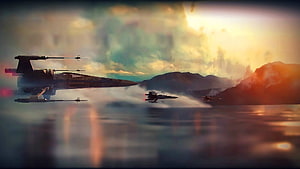 Star Wars X-Wing Starfighters Flying Low Over Ocean at Sunset HD wallpaper
