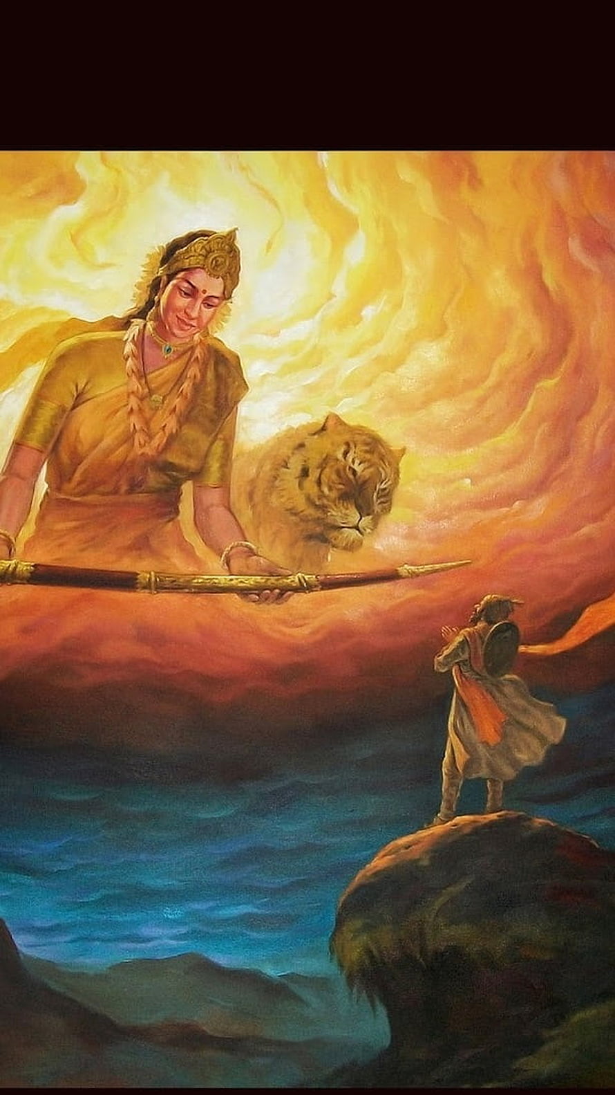 Goddess Tulja Bhavani Bestowing Sword Upon Shivaji Maharaj Divine Painting HD phone wallpaper