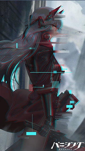 Cyberpunk anime girl with glitch effects and futuristic weapon HD phone wallpaper