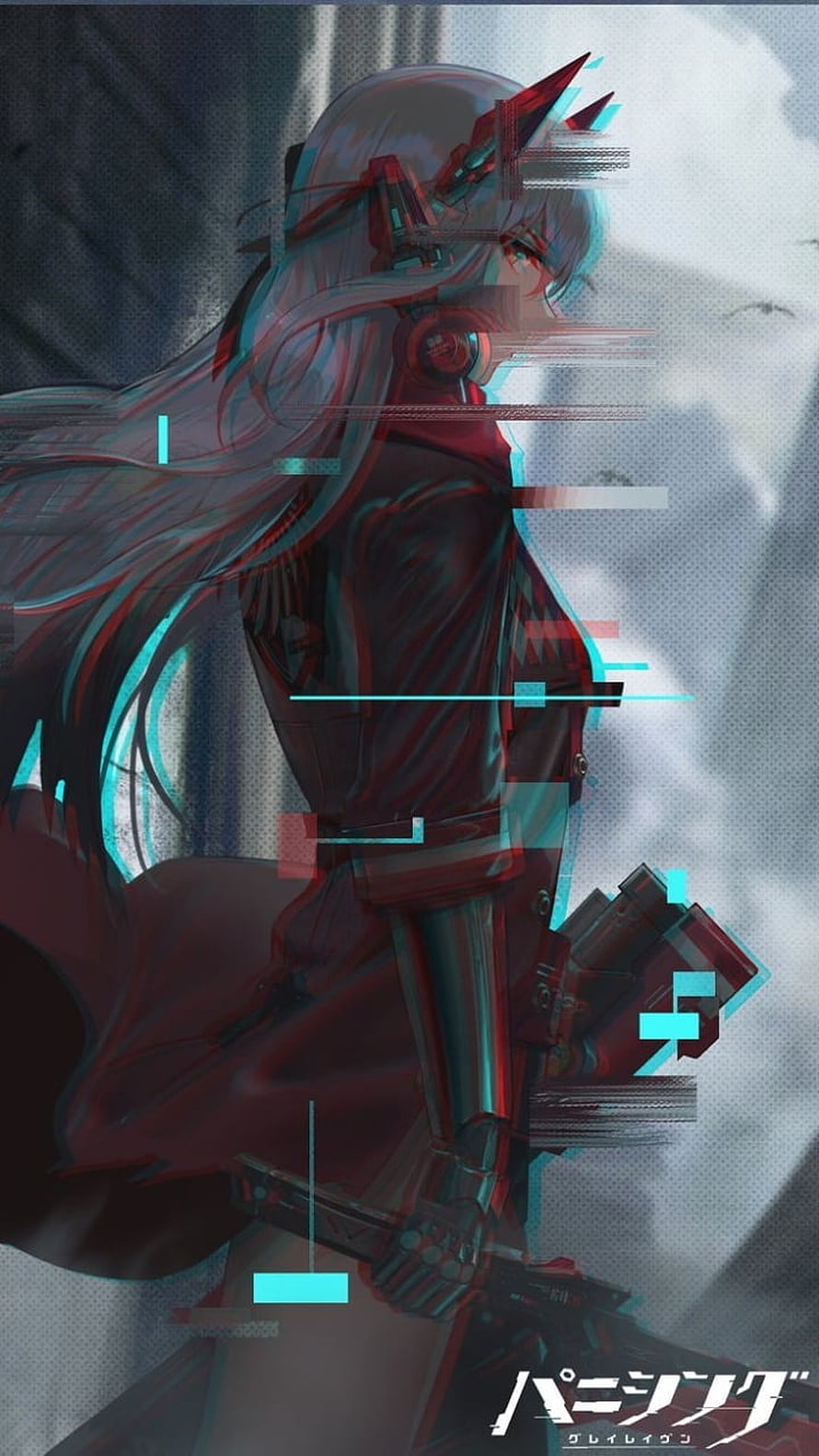 Cyberpunk anime girl with glitch effects and futuristic weapon HD phone wallpaper