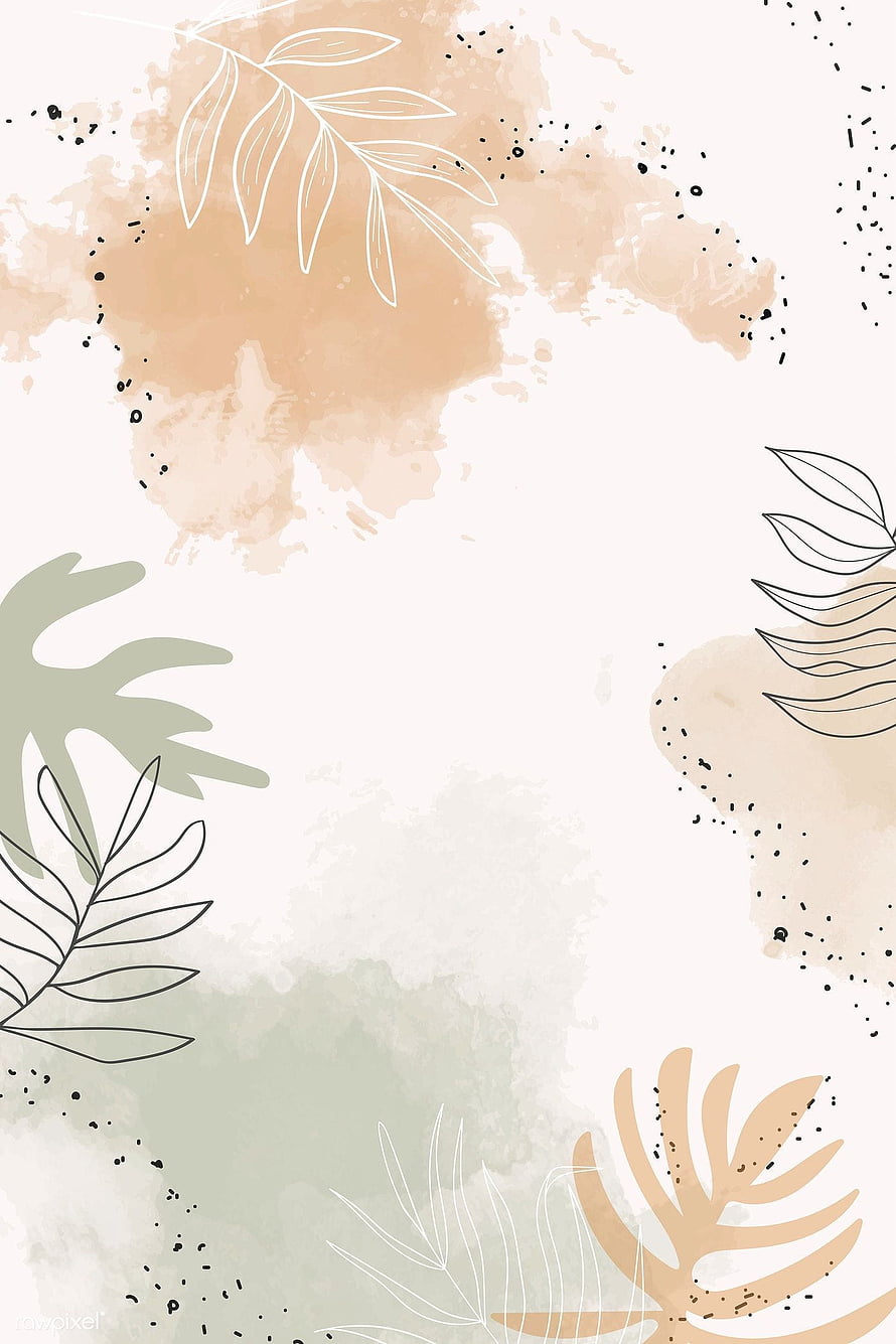 Minimalist Tropical Leaves Watercolor Background with Abstract Splatter HD phone wallpaper