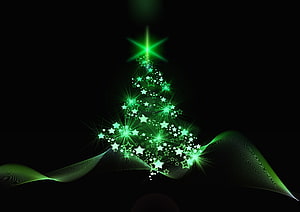 Glowing Green Star Christmas Tree Abstract Digital Art Wallpaper HD wallpaper