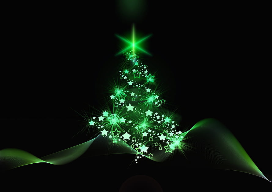 Glowing Green Star Christmas Tree Abstract Digital Art Wallpaper HD wallpaper
