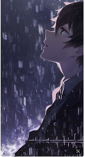 Anime Boy Looking Up In The Rain At Night HD phone wallpaper