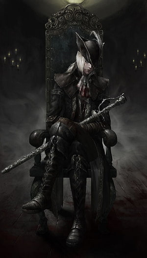Lady Maria of the Astral Clocktower Seated on Throne in Dark Fantasy Setting HD phone wallpaper
