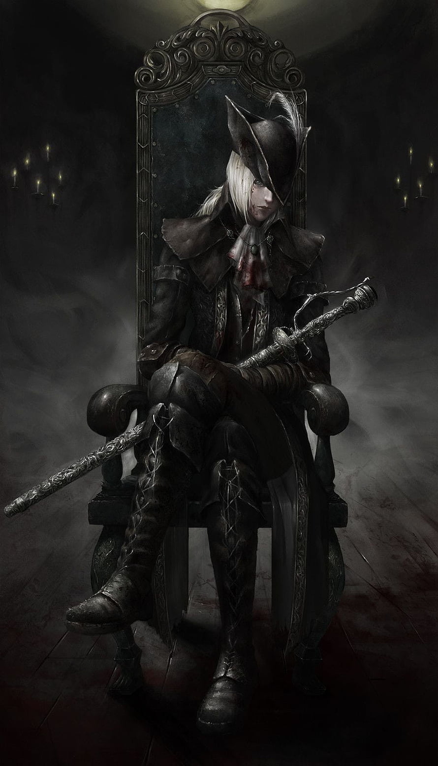 Lady Maria of the Astral Clocktower Seated on Throne in Dark Fantasy Setting HD phone wallpaper
