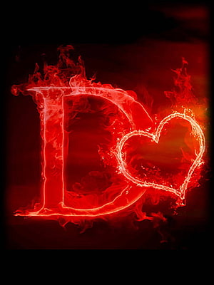 Flaming Letter D with Heart Design in Fiery Red Smoke HD phone wallpaper