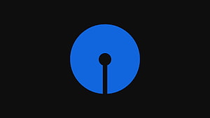 Minimalist Blue Circle with Keyhole Cutout on Black Background HD wallpaper
