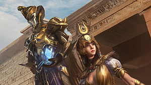 PUBG Blood Raven and Golden Pharaoh X Suit Characters in Ancient Egyptian Setting HD wallpaper