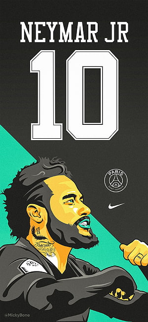 Neymar Jr PSG Number 10 Stylized Vector Portrait with Black and Teal Background HD phone wallpaper