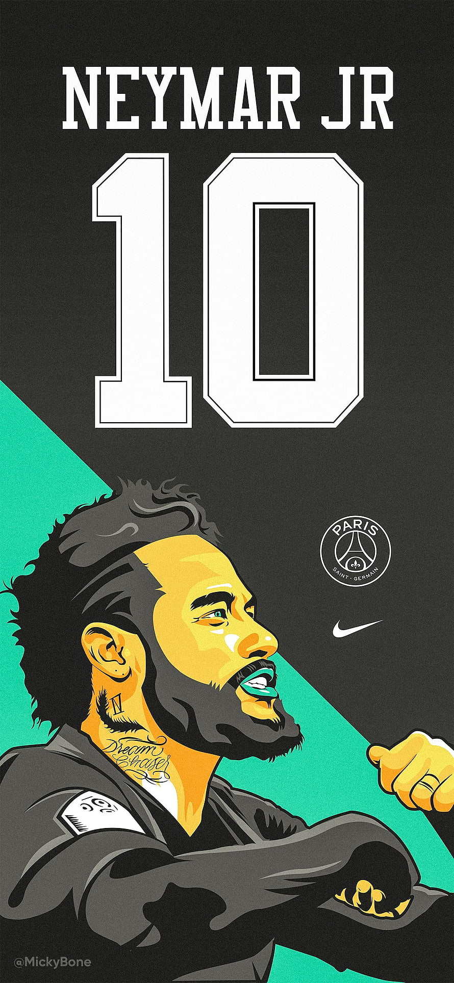 Neymar Jr PSG Number 10 Stylized Vector Portrait with Black and Teal Background HD phone wallpaper
