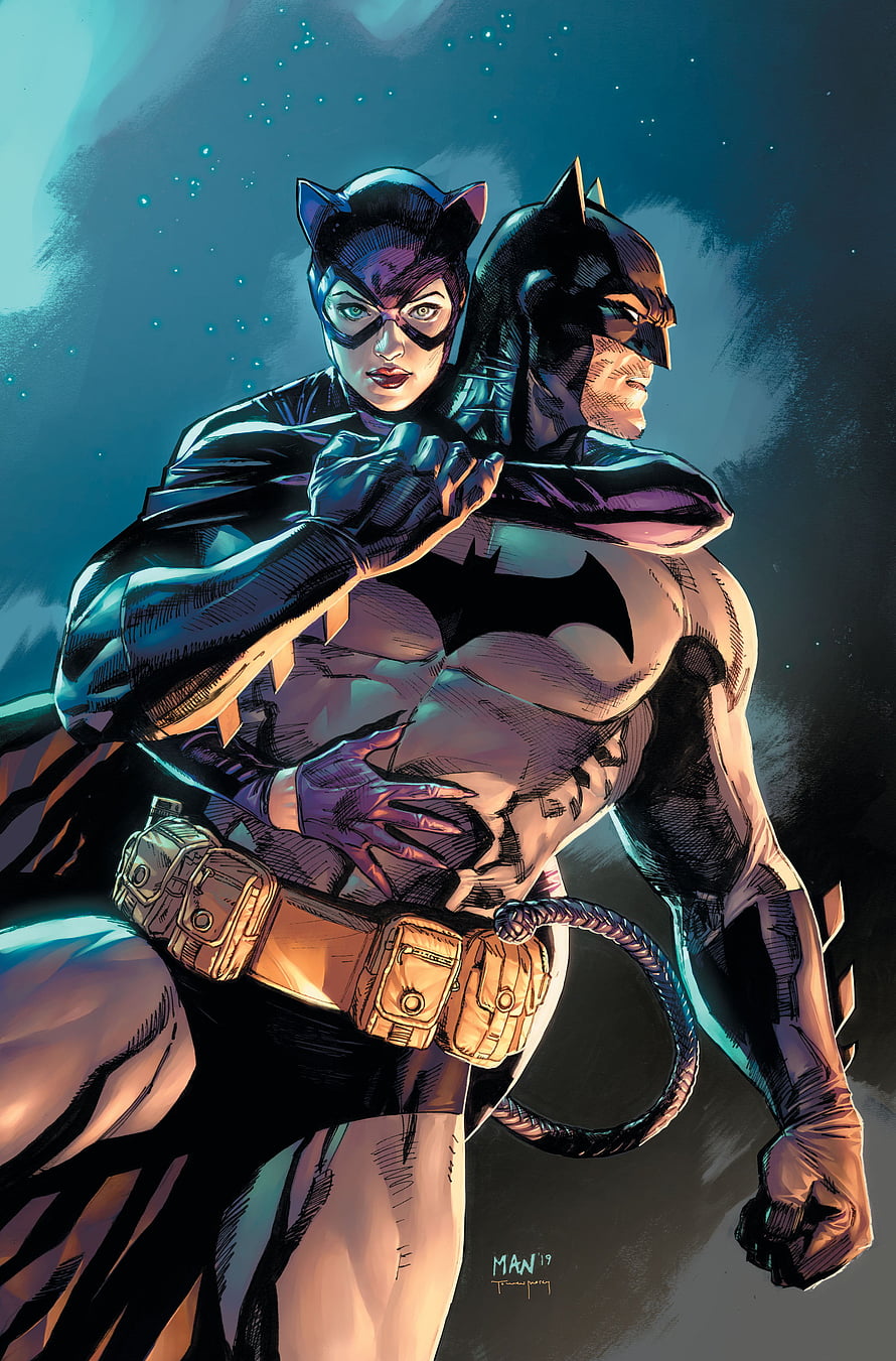 Batman and Catwoman Embracing in Dramatic Comic Book Illustration, Batman and Catwoman, comics, darkknight, dc HD phone wallpaper