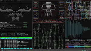 Cyberpunk Hacker Dashboard Interface With Terminal Code, ASCII Art, And Audio Visualizer HD wallpaper